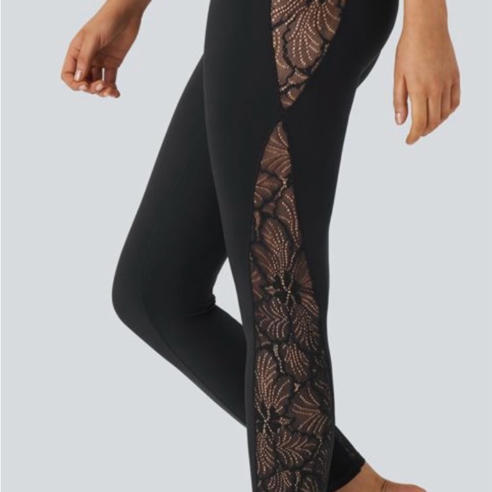 Halara Black Leggings with Lace Accent
